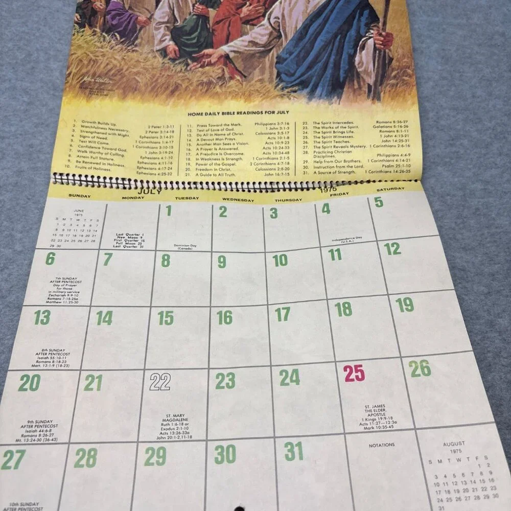 Vintage 1975 Church Year Calendar with Biblical Illustrations